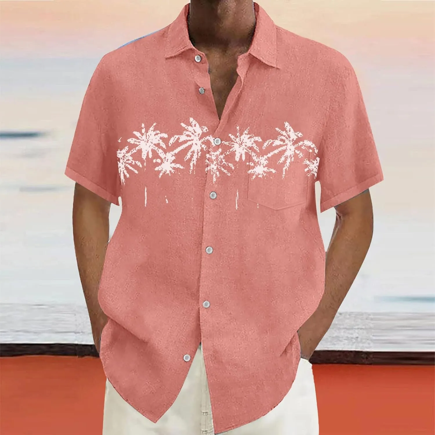 Mens Summer Beach Shirts Short Sleeved Shirt with Buttons Down Shirt Men's Beach Summer Shirt Button Up Shirt Men