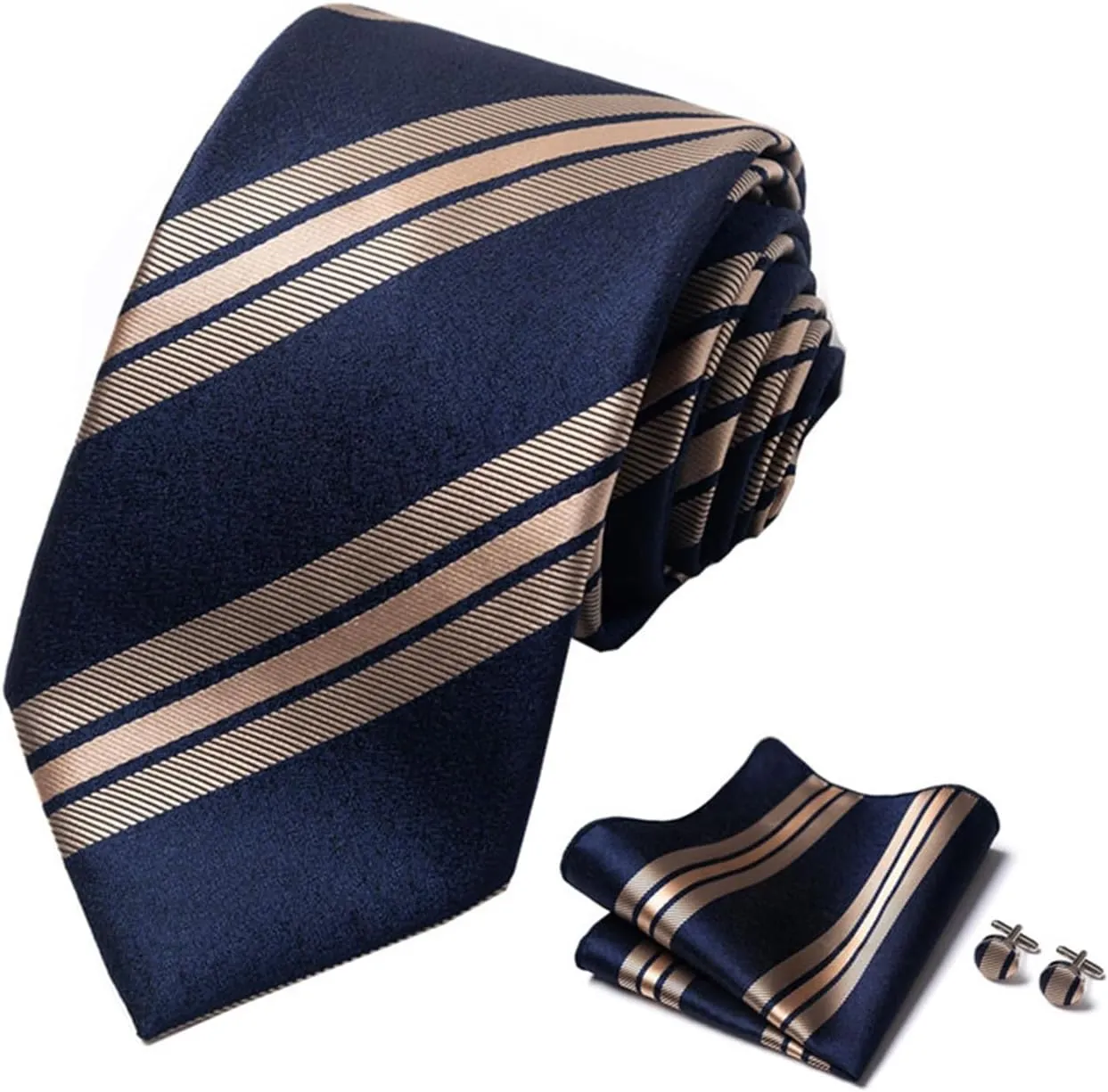 Men's Tie Set with Pocket Square, Cufflinks and Tie Clip Tie Handkerchief in Gift Box for Wedding and Business Occasions (HB214), 148*8*3.5CM