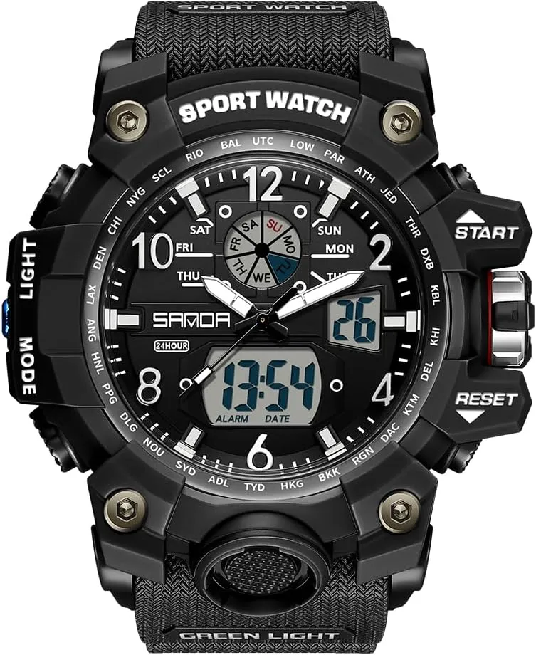Mens Watches Sports Outdoor Waterproof Military Wrist Watch Date Multi Function Tactics Analog Digital LED Alarm Stopwatch
