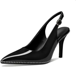 Mettesally Women's Beaded Slingback Pumps Stilettos Heels Closed Pointed Toe Fashion Dress Shoes 3.5 Inches