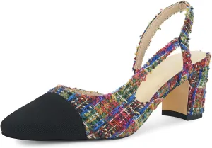 MICIFA Slingback Heels for WomenRound Toe Chunky Heeled Pumps Ankle Strap Fashion Splicing Dress Shoes