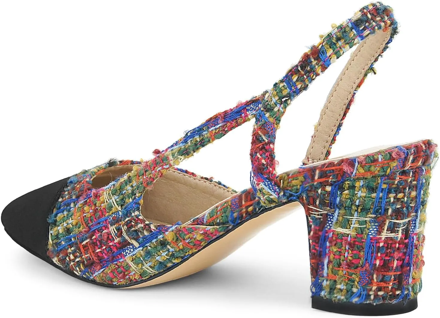 MICIFA Slingback Heels for WomenRound Toe Chunky Heeled Pumps Ankle Strap Fashion Splicing Dress Shoes