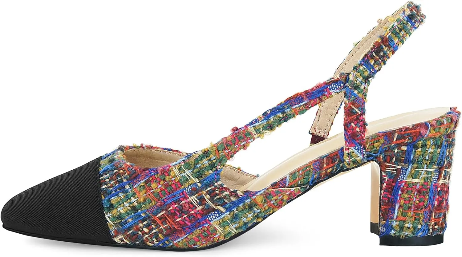 MICIFA Slingback Heels for WomenRound Toe Chunky Heeled Pumps Ankle Strap Fashion Splicing Dress Shoes