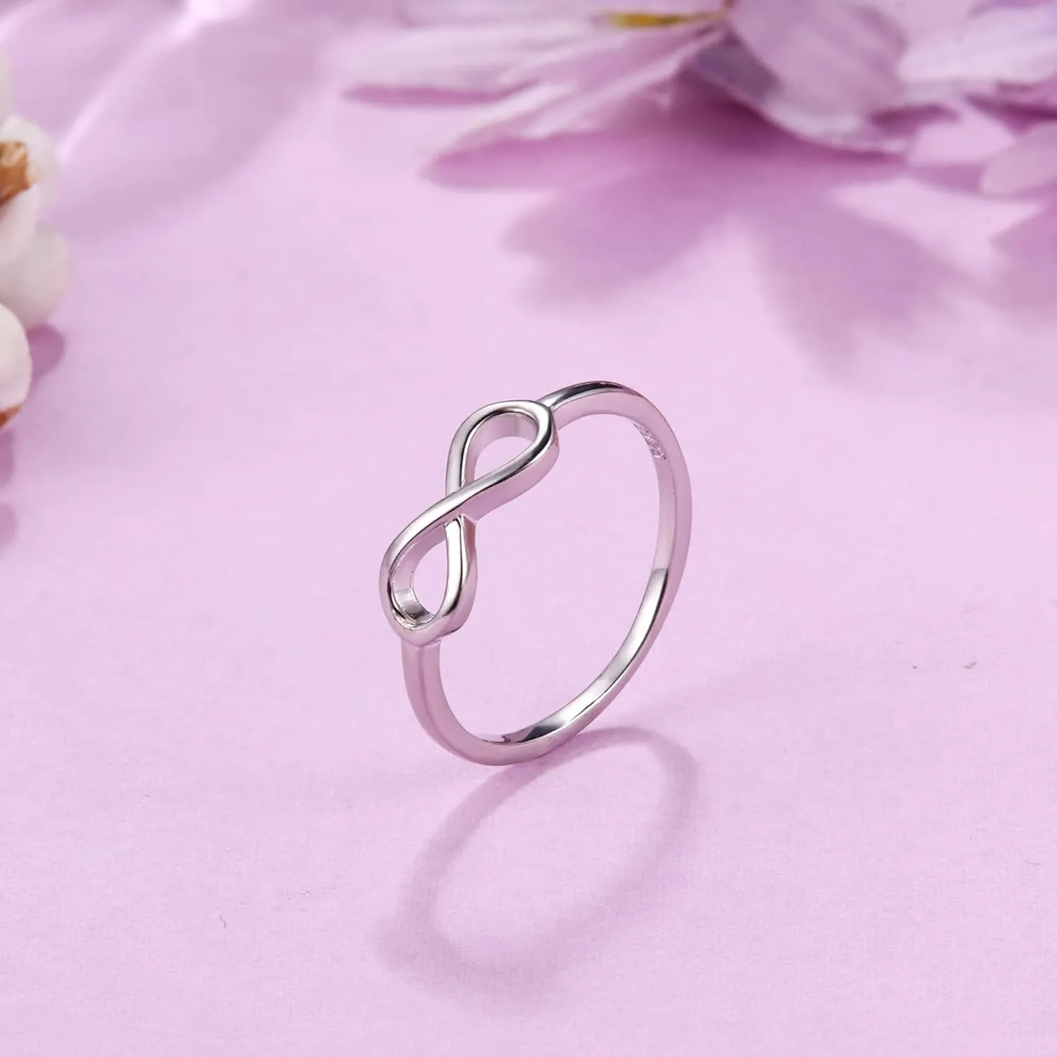 MILACOLATO 3Pcs Sterling Silver Rings 18K White Gold Plated Infinity Heart Knot Finger Rings Minimalistic Wedding Engagement Rings for Women Comfort Fit Size 5 to 10