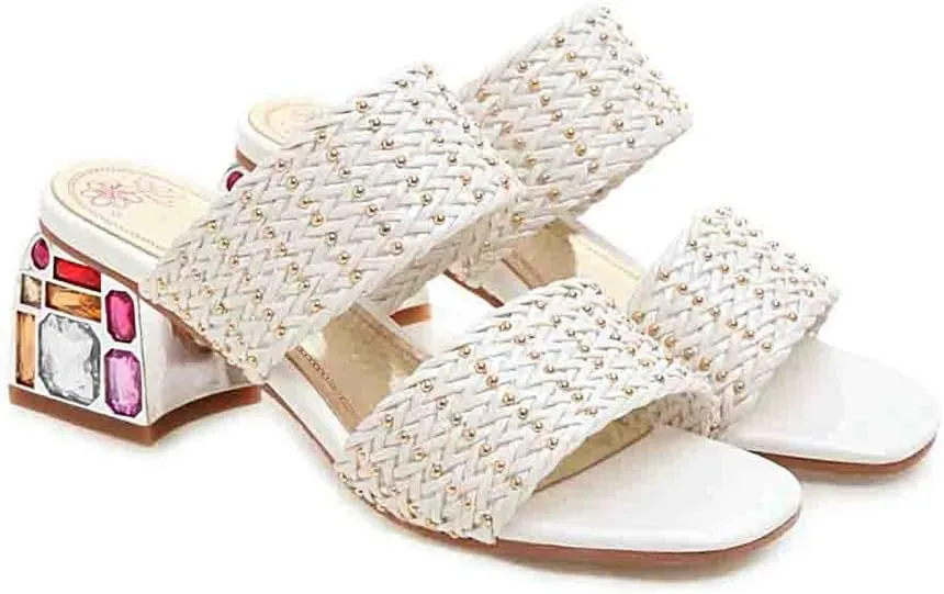 MIOKE Womens Block Heel Mules Slide Sandals Open Toe Suede Slip On Comfort Summer Mid Heeled Dress Sandal