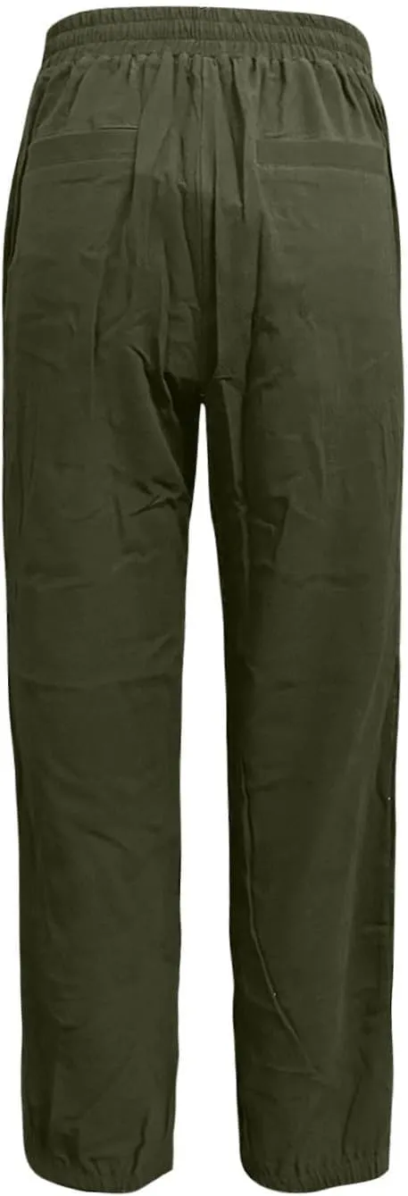 Miyaomn Womens Linen Pants for Summer Drawstring Elastic High Waist Casual Pants Loose Fit Beach Lounge Trousers with Pockets