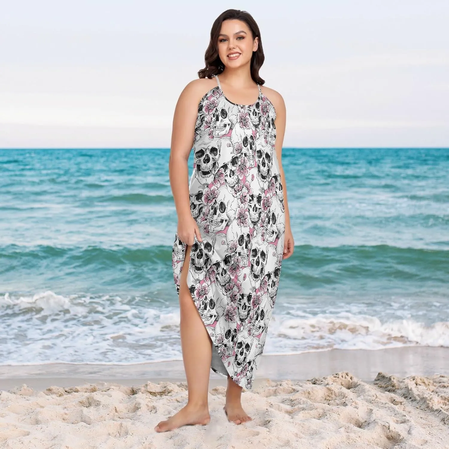 MNSRUU Women Dresses Funny Skulls Sexy Dresses Summer Beach Slip Dresses