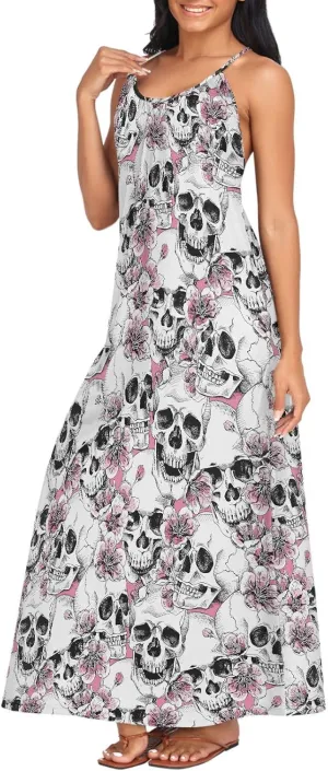 MNSRUU Women Dresses Funny Skulls Sexy Dresses Summer Beach Slip Dresses