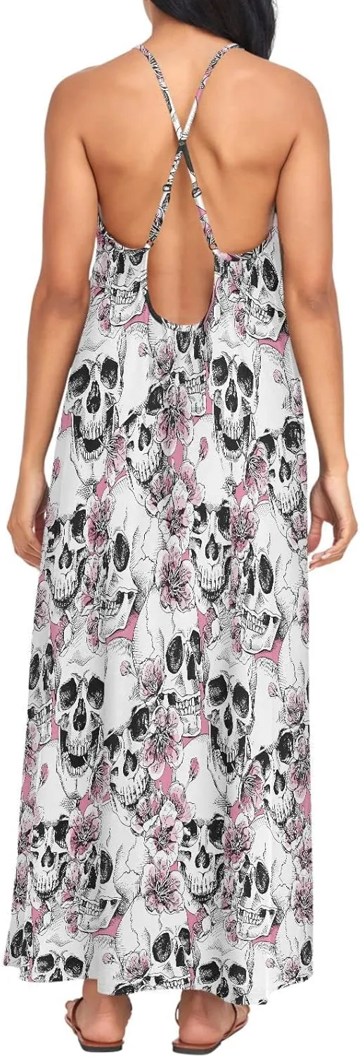 MNSRUU Women Dresses Funny Skulls Sexy Dresses Summer Beach Slip Dresses