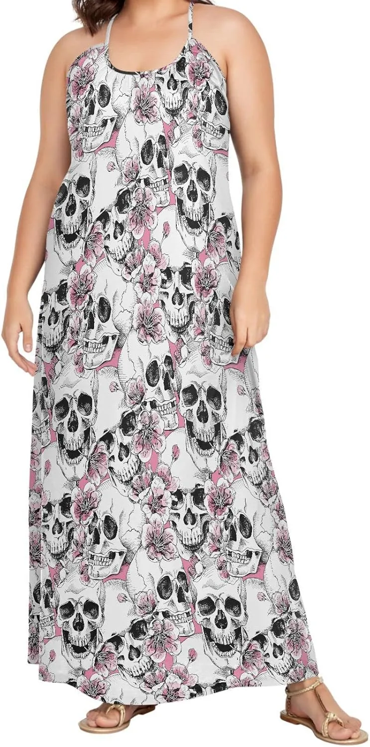 MNSRUU Women Dresses Funny Skulls Sexy Dresses Summer Beach Slip Dresses