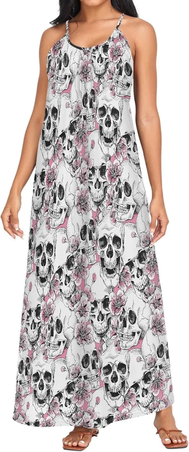 MNSRUU Women Dresses Funny Skulls Sexy Dresses Summer Beach Slip Dresses