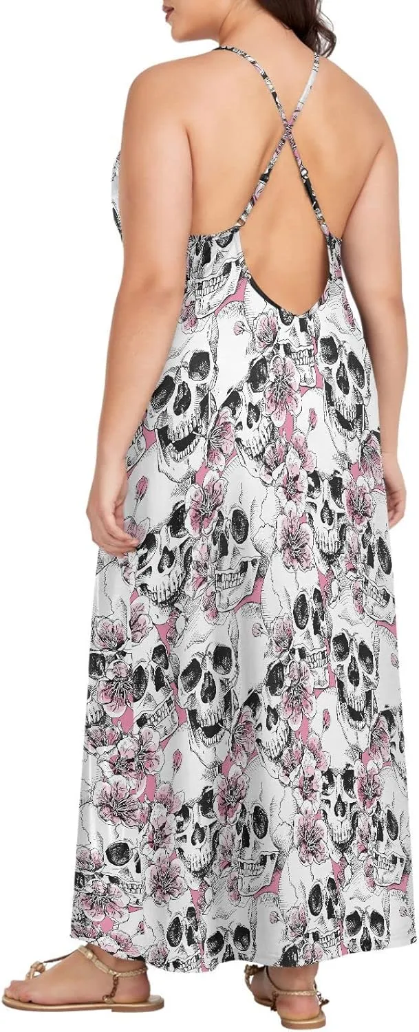 MNSRUU Women Dresses Funny Skulls Sexy Dresses Summer Beach Slip Dresses