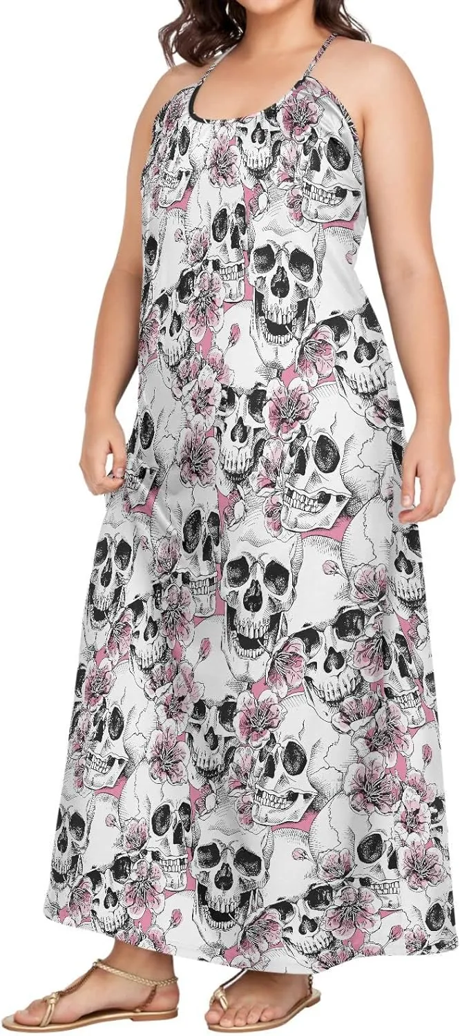 MNSRUU Women Dresses Funny Skulls Sexy Dresses Summer Beach Slip Dresses