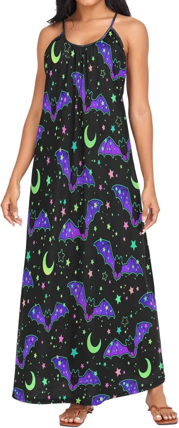 MNSRUU Women Dresses Funny Skulls Sexy Dresses Summer Beach Slip Dresses