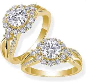 Moissanite Halo Engagement Ring | Lab Grown 2.6 Carat Diamond & 18k Gold Plated Ring | Moissanite Rings for Women | S925 Sterling Silver Rings | Moissanite Ring | Wedding Ring