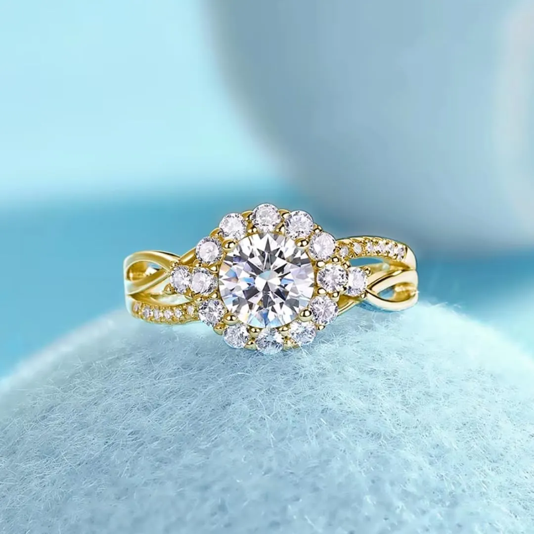 Moissanite Halo Engagement Ring | Lab Grown 2.6 Carat Diamond & 18k Gold Plated Ring | Moissanite Rings for Women | S925 Sterling Silver Rings | Moissanite Ring | Wedding Ring