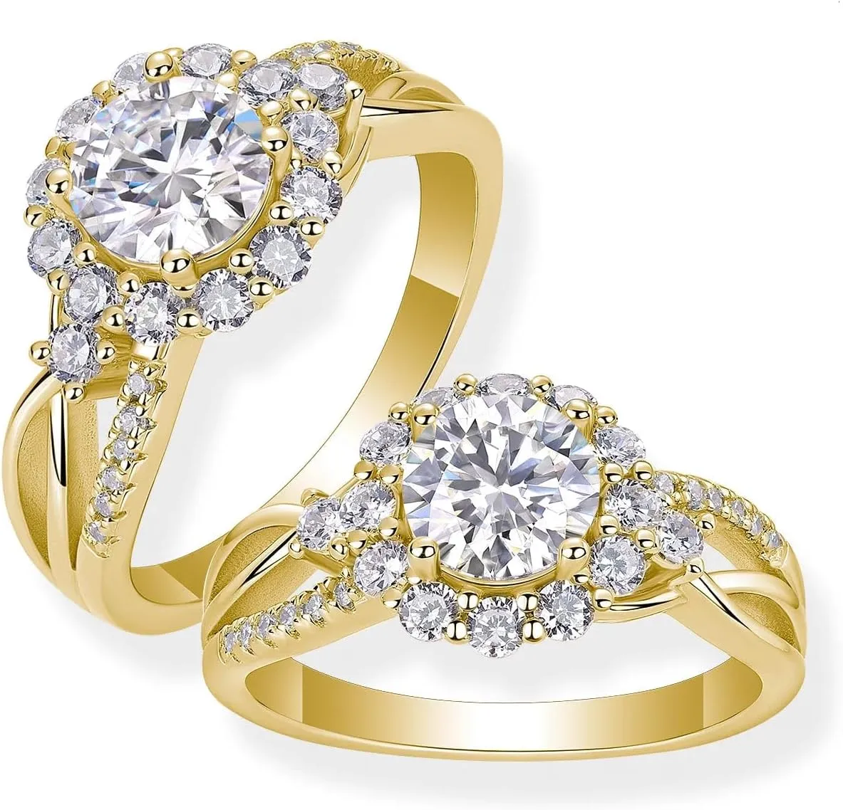 Moissanite Halo Engagement Ring | Lab Grown 2.6 Carat Diamond & 18k Gold Plated Ring | Moissanite Rings for Women | S925 Sterling Silver Rings | Moissanite Ring | Wedding Ring