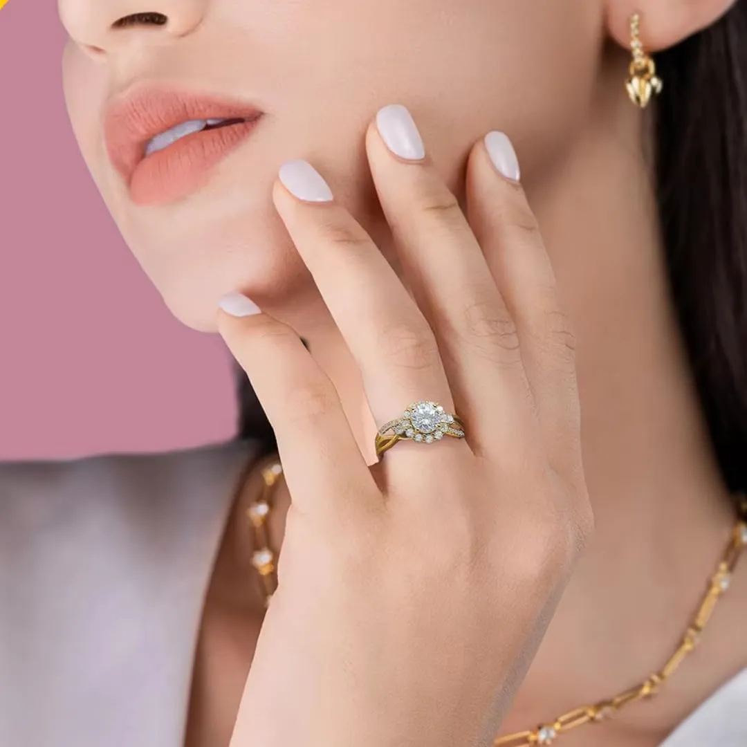 Moissanite Halo Engagement Ring | Lab Grown 2.6 Carat Diamond & 18k Gold Plated Ring | Moissanite Rings for Women | S925 Sterling Silver Rings | Moissanite Ring | Wedding Ring