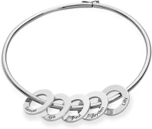 MyNameNecklace Personalized Chelsea Bangle Bracelet with Round Pendants - Up to 12 Engravable Charms - by MYKA