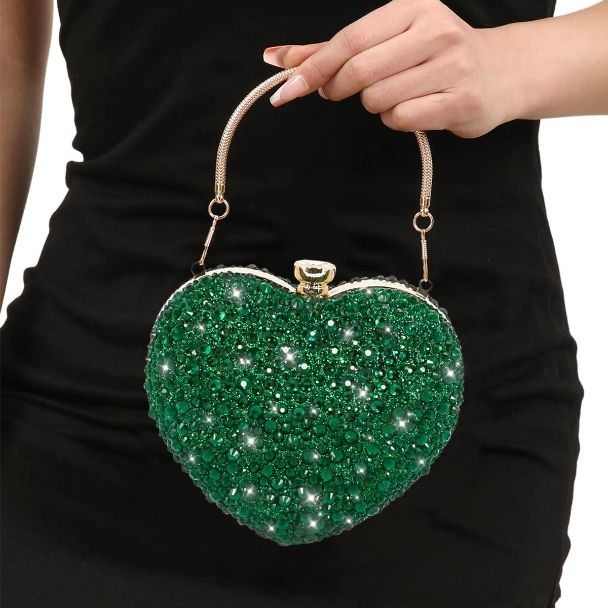 Naimo Womens Heart Bag Rhinestone Evening Bag Handbag Purse for Wedding Cocktail Party