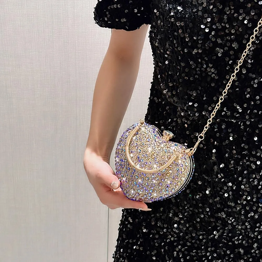 Naimo Womens Heart Bag Rhinestone Evening Bag Handbag Purse for Wedding Cocktail Party