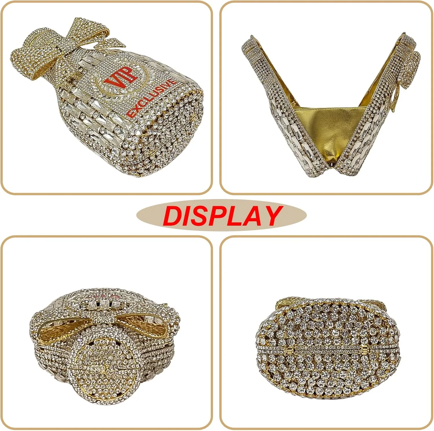 Novelty Champagne Bottle Evening Bag Rhinestone Clutch with Bowknot Women Purse Party Cocktail Crystal Handbag