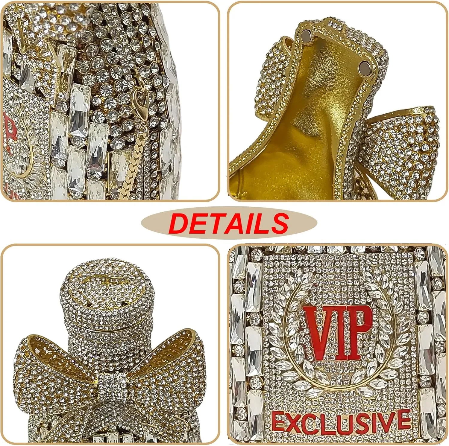 Novelty Champagne Bottle Evening Bag Rhinestone Clutch with Bowknot Women Purse Party Cocktail Crystal Handbag