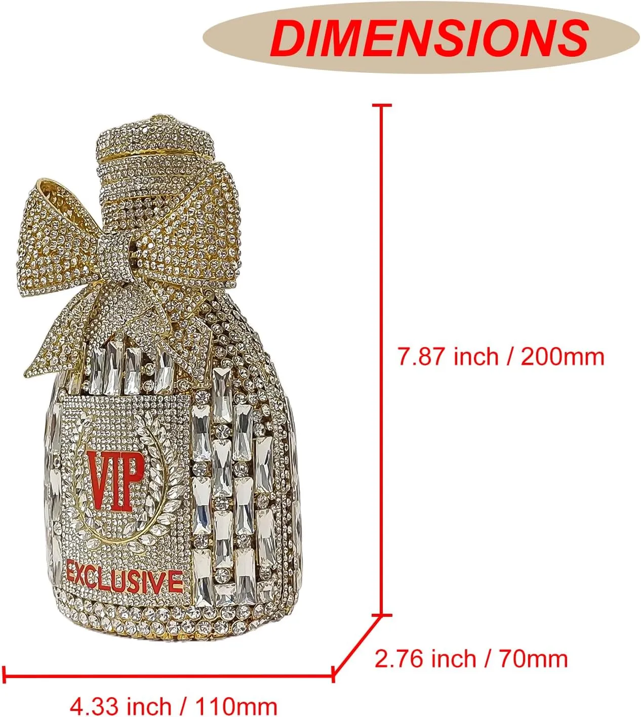 Novelty Champagne Bottle Evening Bag Rhinestone Clutch with Bowknot Women Purse Party Cocktail Crystal Handbag