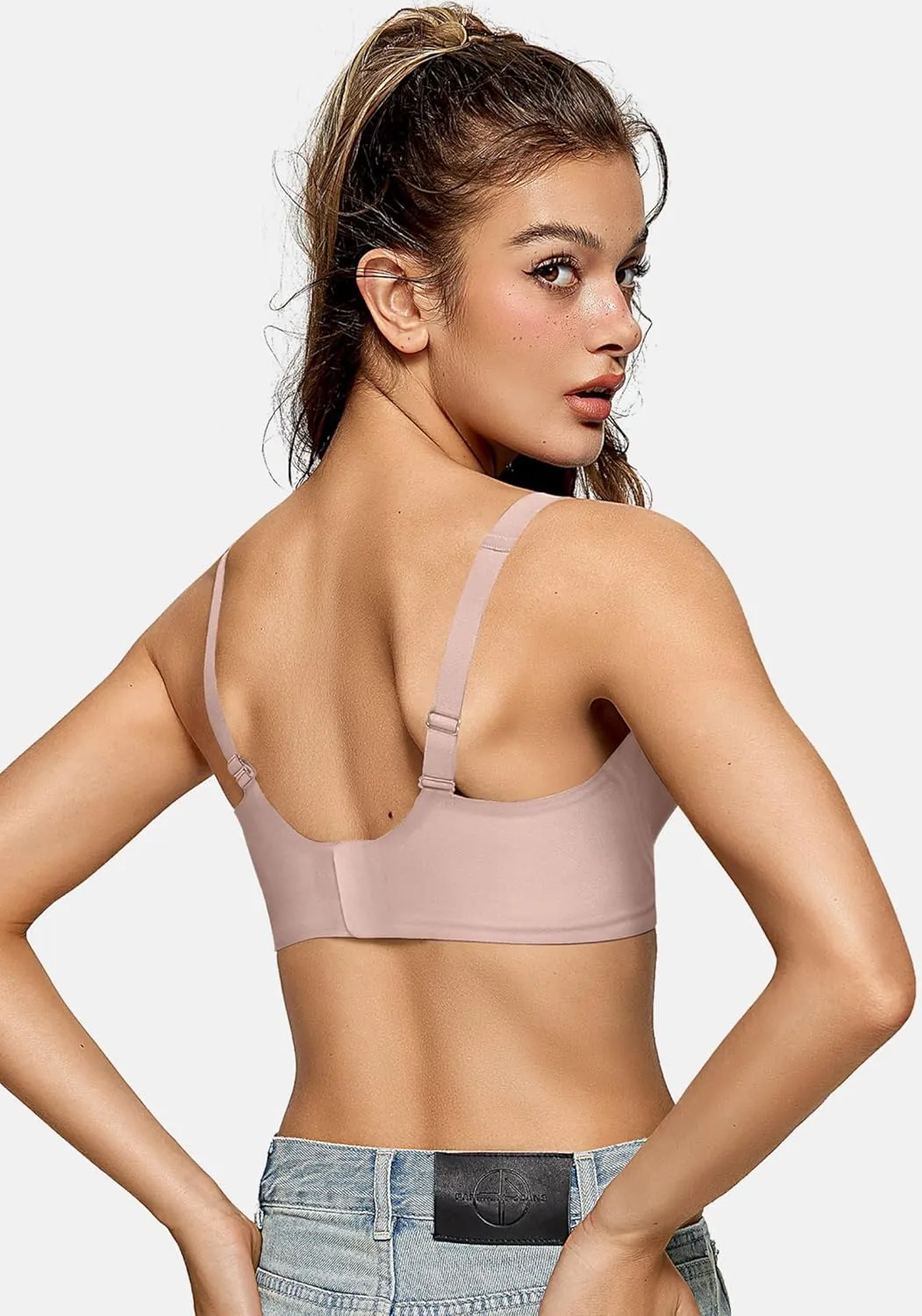 OEAK Womens Deep V Bras Wireless Comfortable Bra Supportive No Underwire Bras Tshirt Push Up Bralettes Plunge Seamless Bra