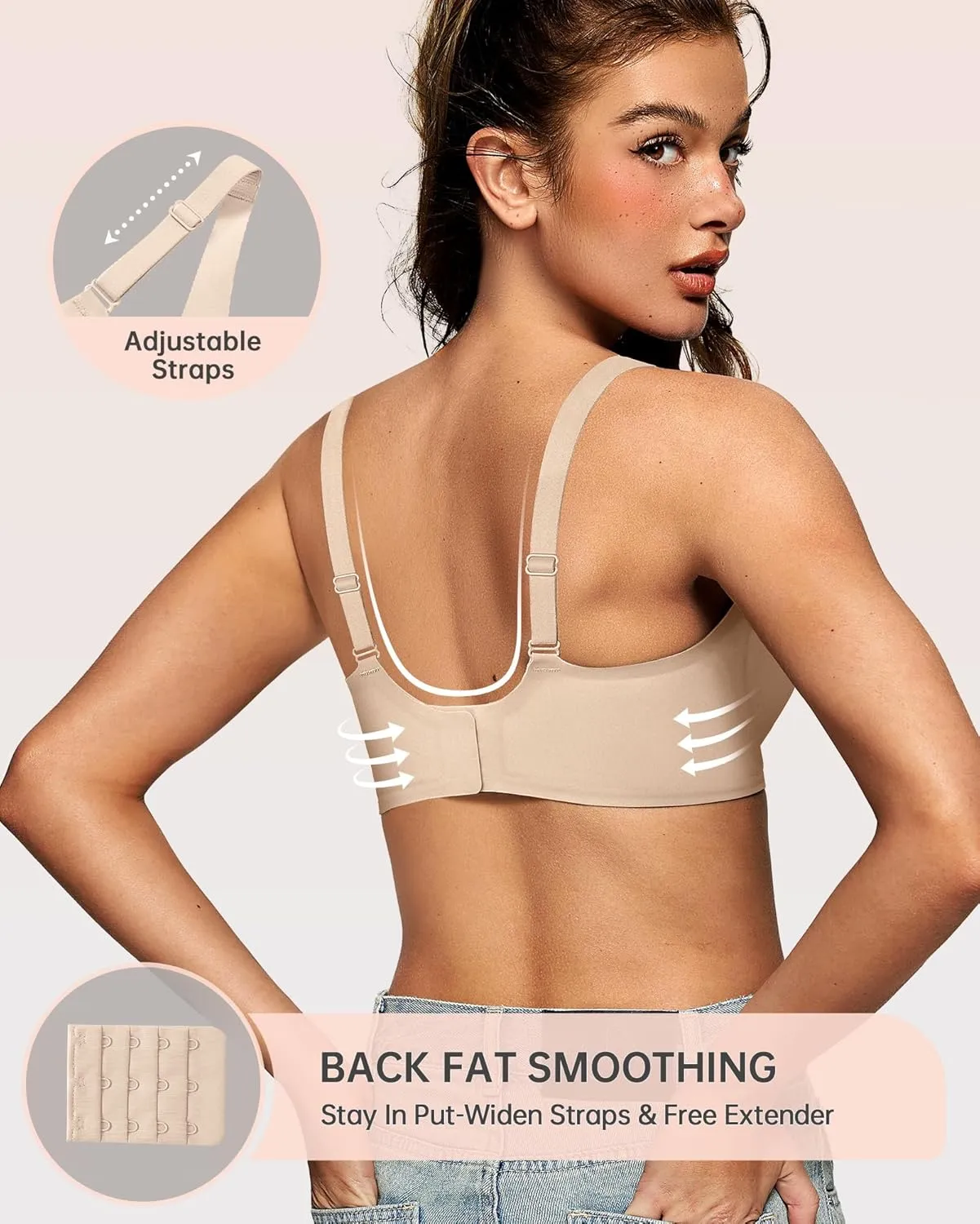OEAK Womens Deep V Bras Wireless Comfortable Bra Supportive No Underwire Bras Tshirt Push Up Bralettes Plunge Seamless Bra