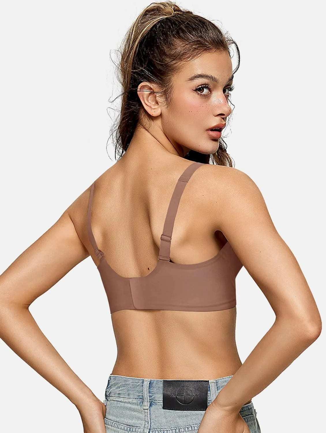 OEAK Womens Deep V Bras Wireless Comfortable Bra Supportive No Underwire Bras Tshirt Push Up Bralettes Plunge Seamless Bra