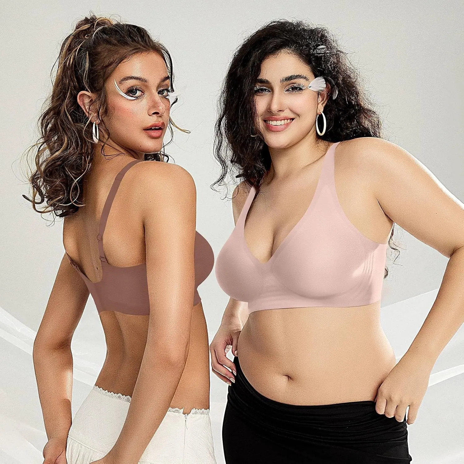OEAK Womens Deep V Bras Wireless Comfortable Bra Supportive No Underwire Bras Tshirt Push Up Bralettes Plunge Seamless Bra