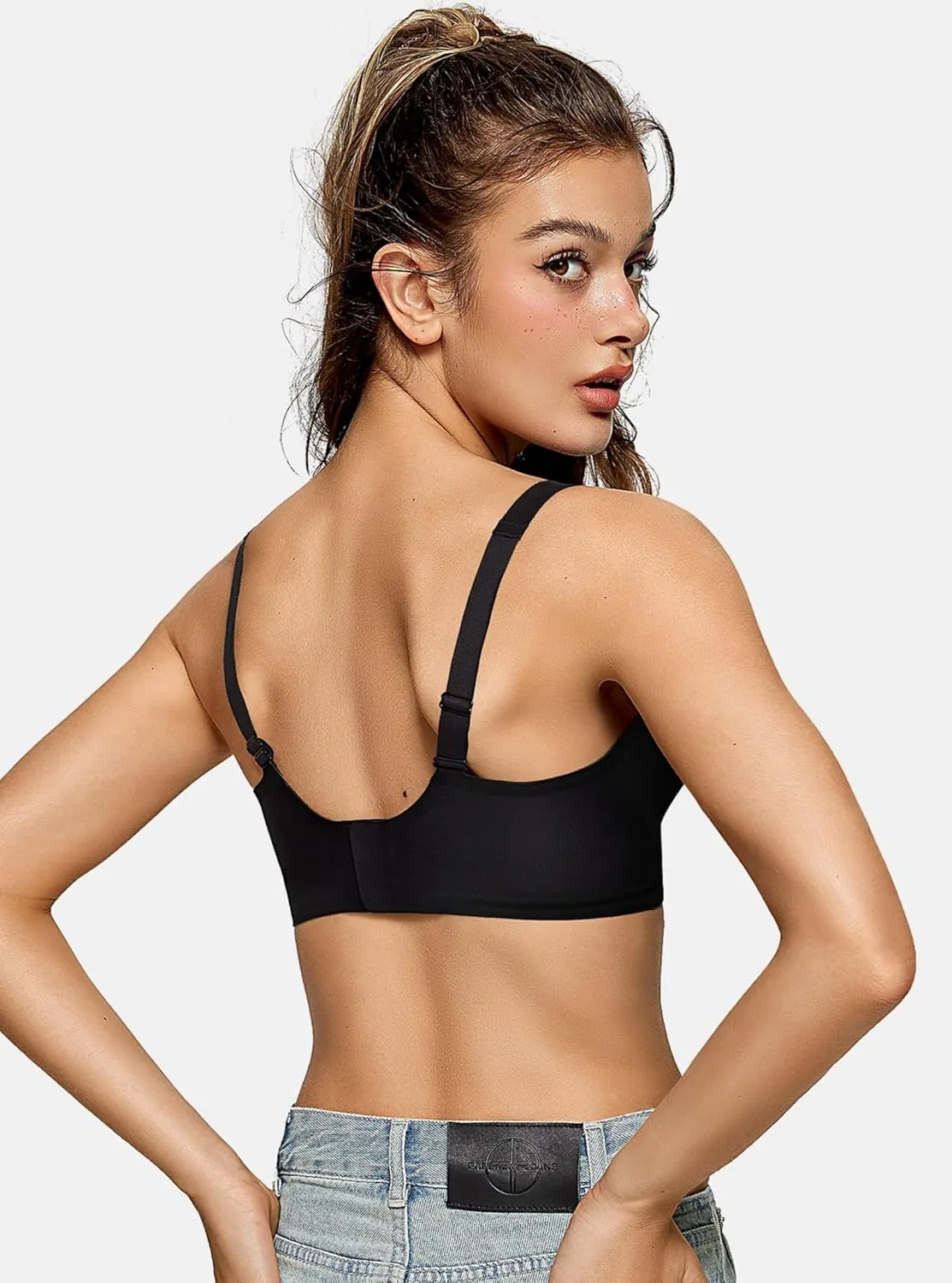 OEAK Womens Deep V Bras Wireless Comfortable Bra Supportive No Underwire Bras Tshirt Push Up Bralettes Plunge Seamless Bra