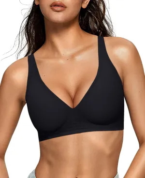 OEAK Womens Deep V Bras Wireless Comfortable Bra Supportive No Underwire Bras Tshirt Push Up Bralettes Plunge Seamless Bra