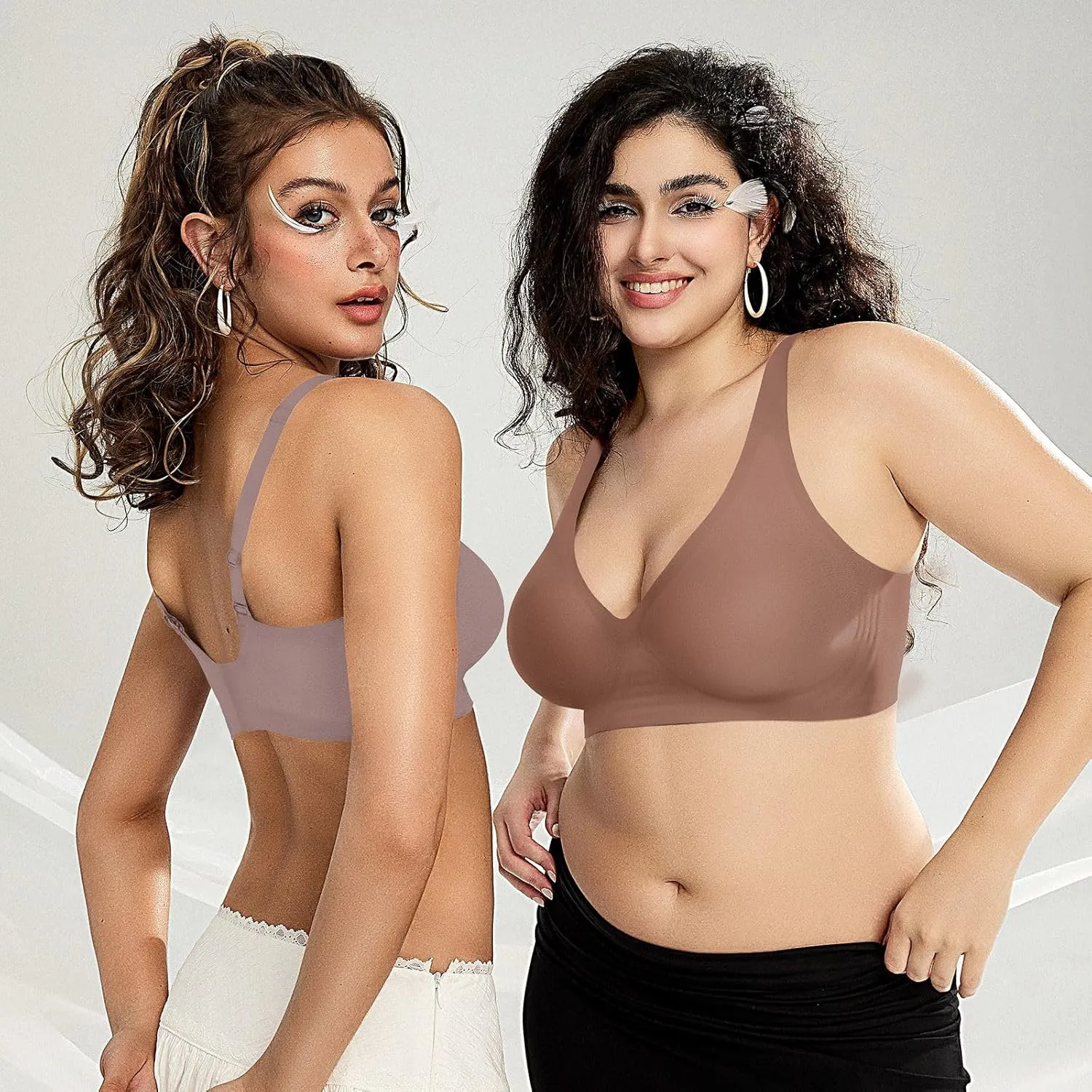 OEAK Womens Deep V Bras Wireless Comfortable Bra Supportive No Underwire Bras Tshirt Push Up Bralettes Plunge Seamless Bra