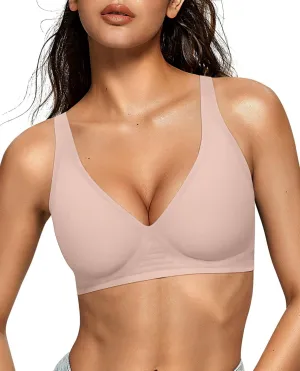 OEAK Womens Deep V Bras Wireless Comfortable Bra Supportive No Underwire Bras Tshirt Push Up Bralettes Plunge Seamless Bra