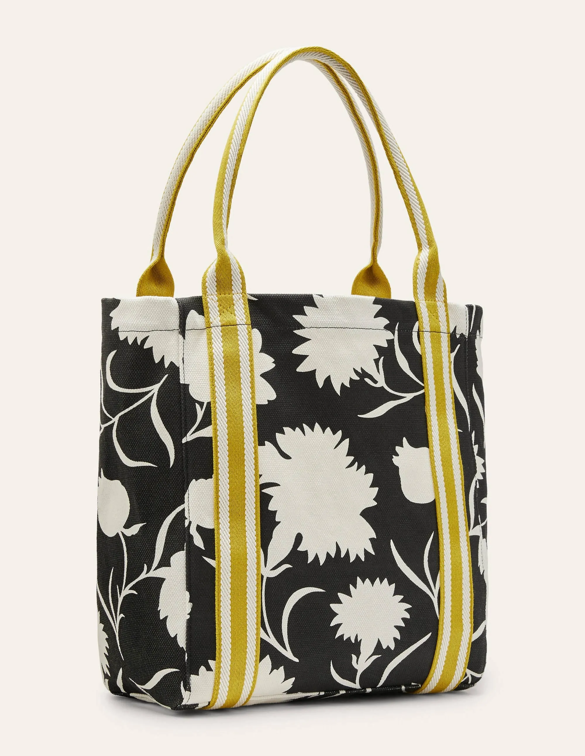 Olivia Canvas Tote-Black, Leafy Bud