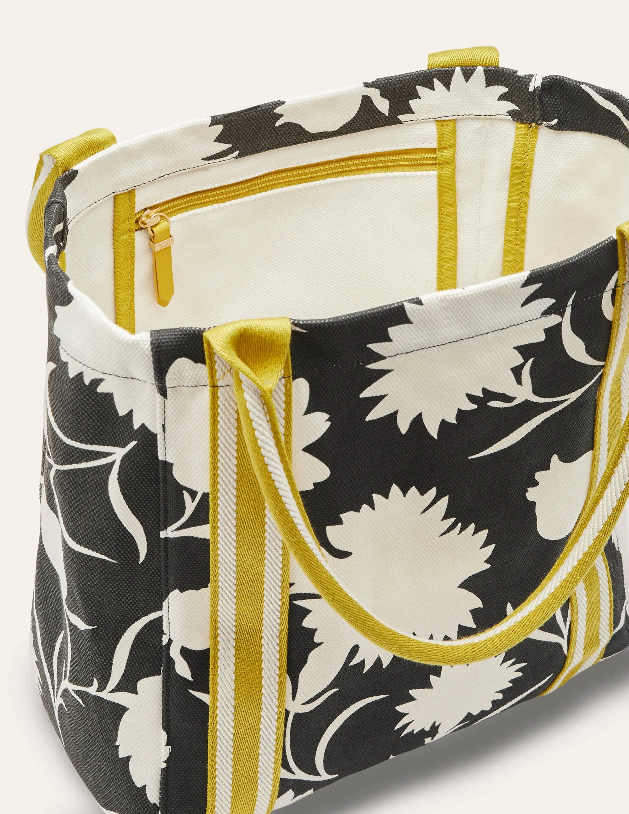 Olivia Canvas Tote-Black, Leafy Bud