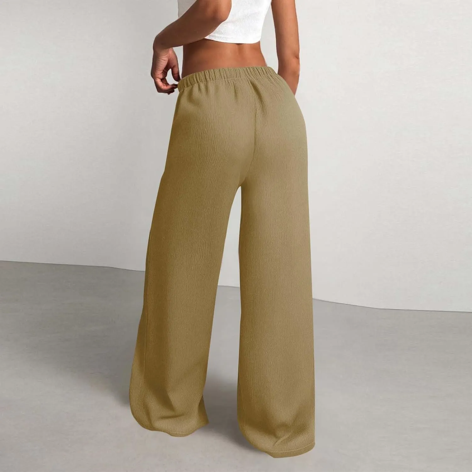 Pants for Women Baggy Elastic High Waist Athletic Jogging Pants Drawstring Loose Casual Palazzo Trousers with Pockets