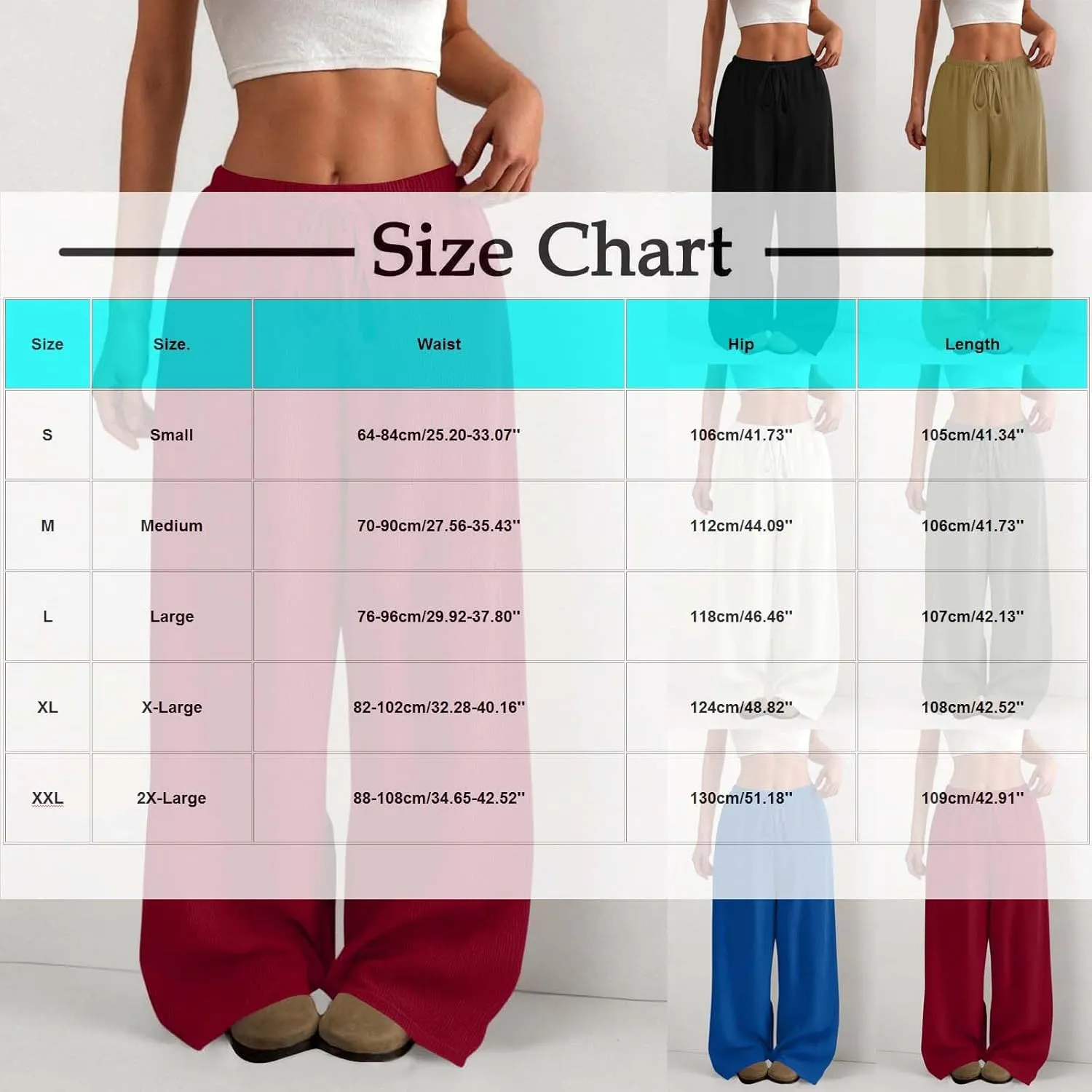 Pants for Women Baggy Elastic High Waist Athletic Jogging Pants Drawstring Loose Casual Palazzo Trousers with Pockets