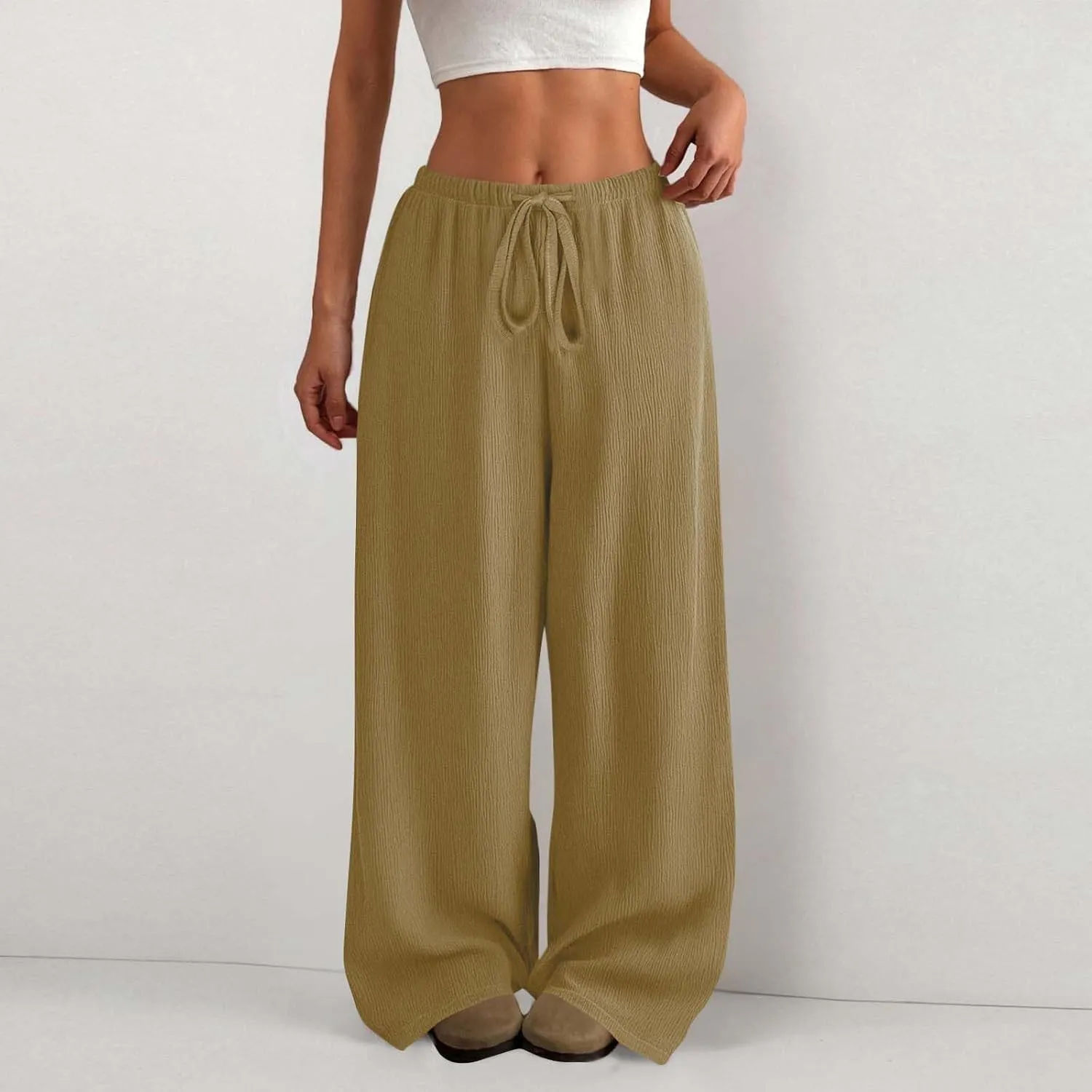 Pants for Women Baggy Elastic High Waist Athletic Jogging Pants Drawstring Loose Casual Palazzo Trousers with Pockets