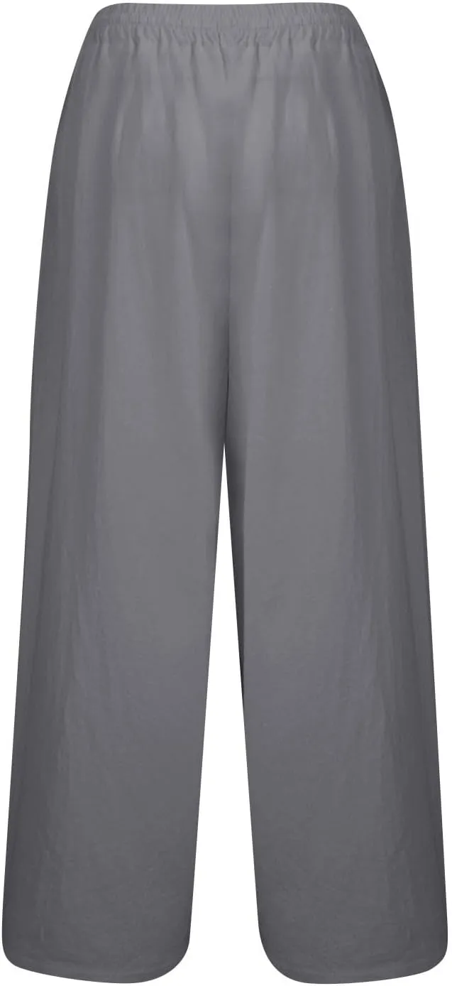Pants for Women Casual Elastic Waist Drawstring Pants Straight Wide Leg High Waisted with Pockets Lightweight Trousers