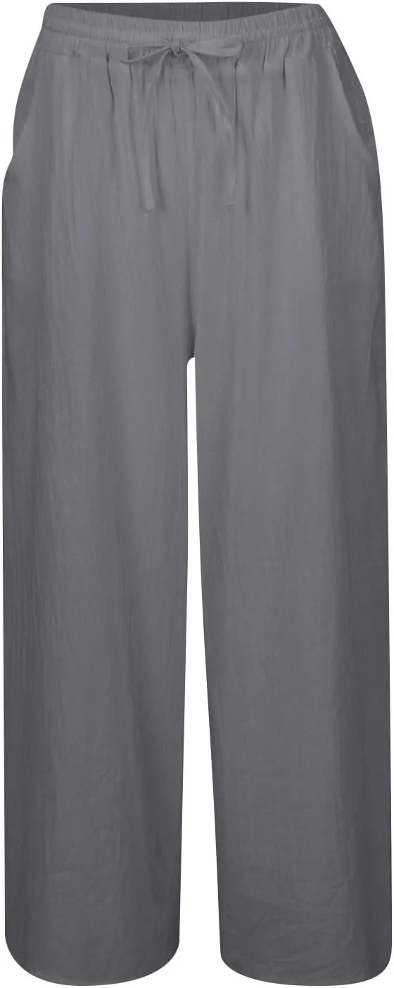 Pants for Women Casual Elastic Waist Drawstring Pants Straight Wide Leg High Waisted with Pockets Lightweight Trousers