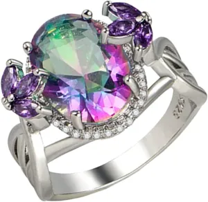 PartyKindom Rainbow Zircon Ring Finger Rings Rhinestone Gemstone Rings Rainbow Rings for Women Ladies Rings Jewelry