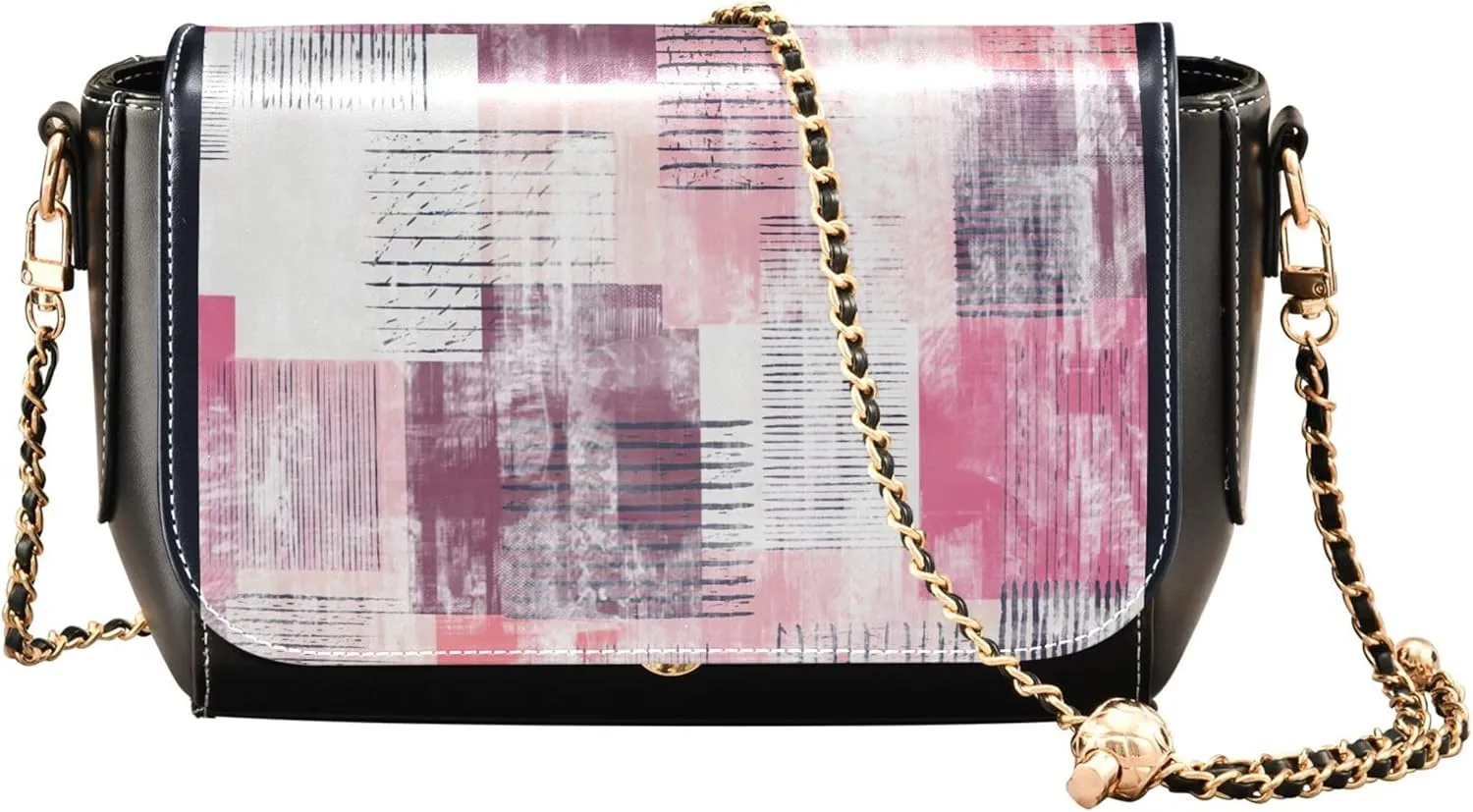 Patchworked Plaid Pink Women Crossbody Purse Black Women Shoulder Leather Bags Designer Satchel with Chain Strap