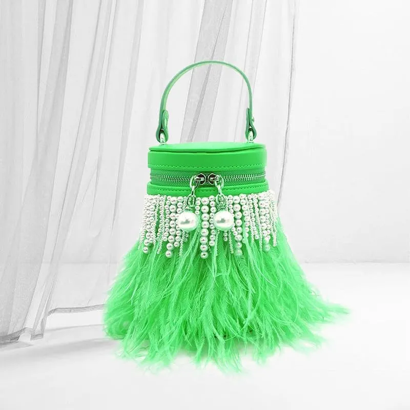 Pearl Purses for Women Feather Clutch Purse and Handbag Ostrich Feather Shoulder Evening Dress Purse for Party Green