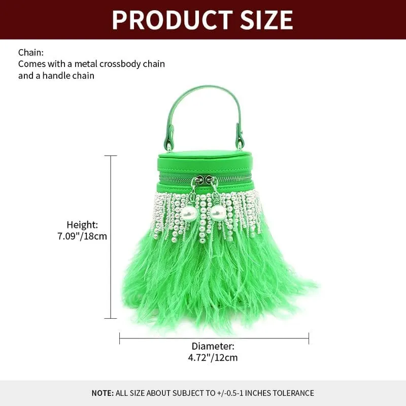 Pearl Purses for Women Feather Clutch Purse and Handbag Ostrich Feather Shoulder Evening Dress Purse for Party Green