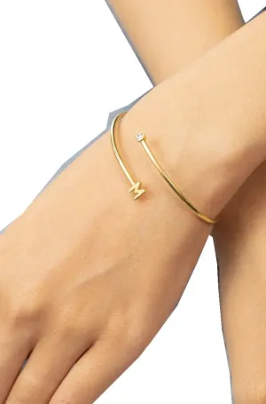 Personalized Initial Bangle Bracelets, Sterling Silver Adjustable Bracelets, Custom Bracelets Gift for Women (Rose Gold Plated)