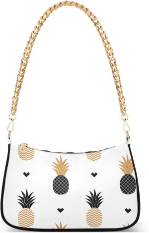 Pineapple Fruits Shoulder Handbags for Women Travel Hobo Tote Handbag Women Gold Chain Shoulder Bags Purse with Zipper Closure