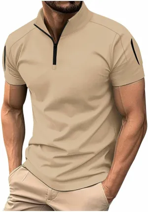 Polo Shirts for Men Short Sleeve Quarter Zip Workout Golf Shirt Mock Neck Moisture Wicking Athletic Collared Shirts